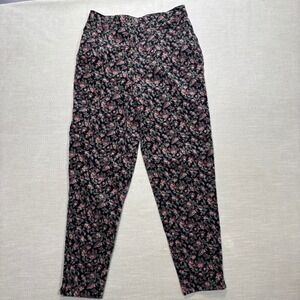 Vtg In Force Dark Floral Print High Waisted Pants 13 Black Pink Green Whimsygoth